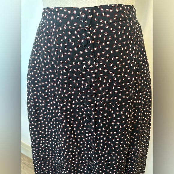 Vintage Handmade Unbranded Maxi  Skirt Black polka dots buttons front slit SZ XS - Picture 2 of 4